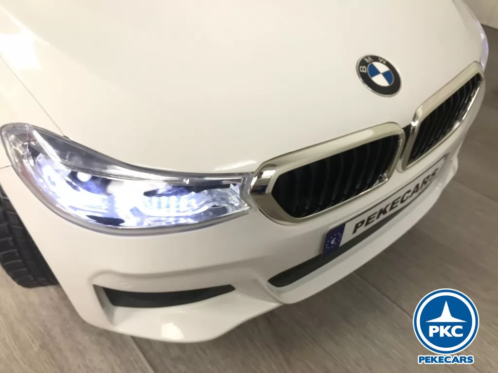 Coche electrico para niños BMW 6 GT 12V Blanco vista faros delanteros