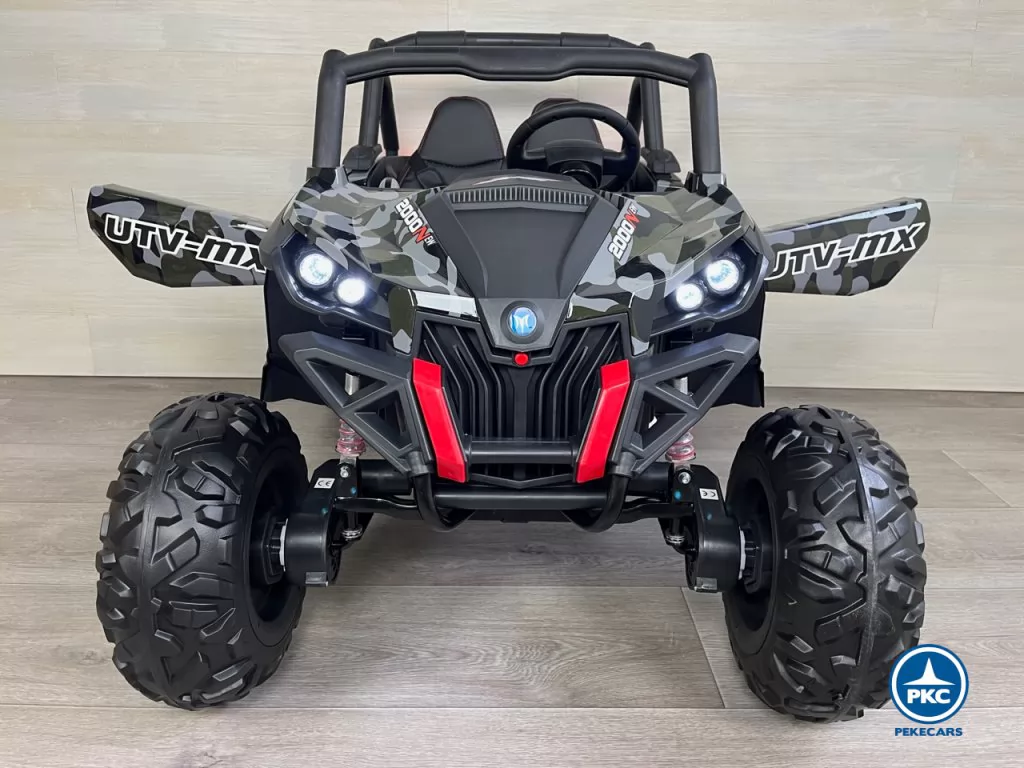 Coche electrico para niños Buggy UTV Verde Camuflaje puertas abiertas