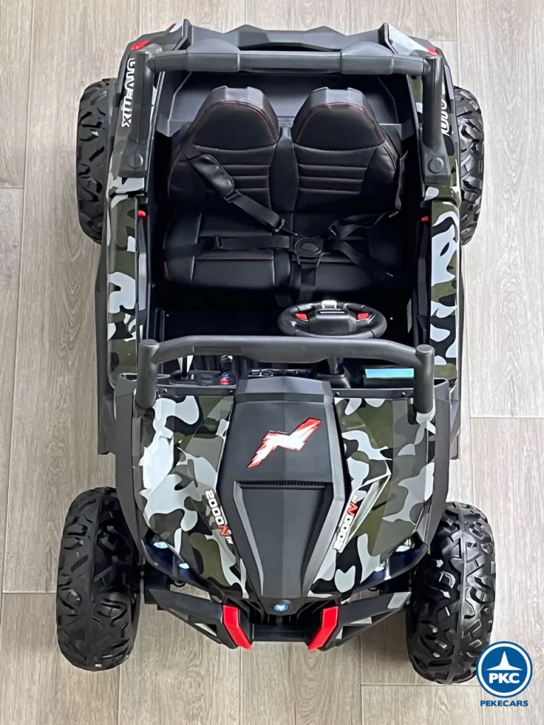 Coche electrico para niños Buggy UTV Verde Camuflaje vista aérea