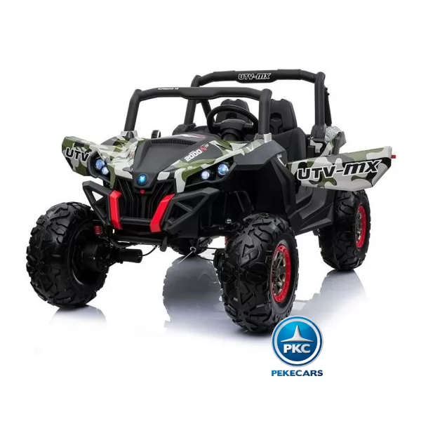 Coche electrico para niños Buggy UTV Verde Camuflaje puertas abiertas