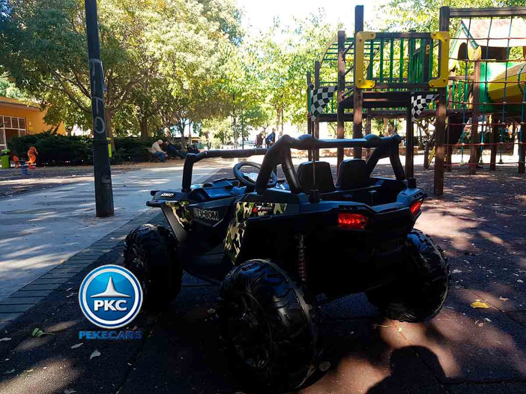 Buggy Dakar 24v Verde Camuflaje vista lateral trasera