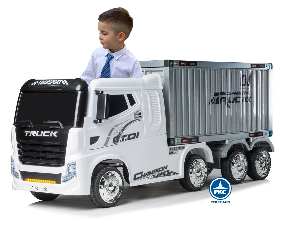 protesta Permanente Bóveda Camión para niños TRUCK con remolque Contenedor 12V 2.4G Blanco