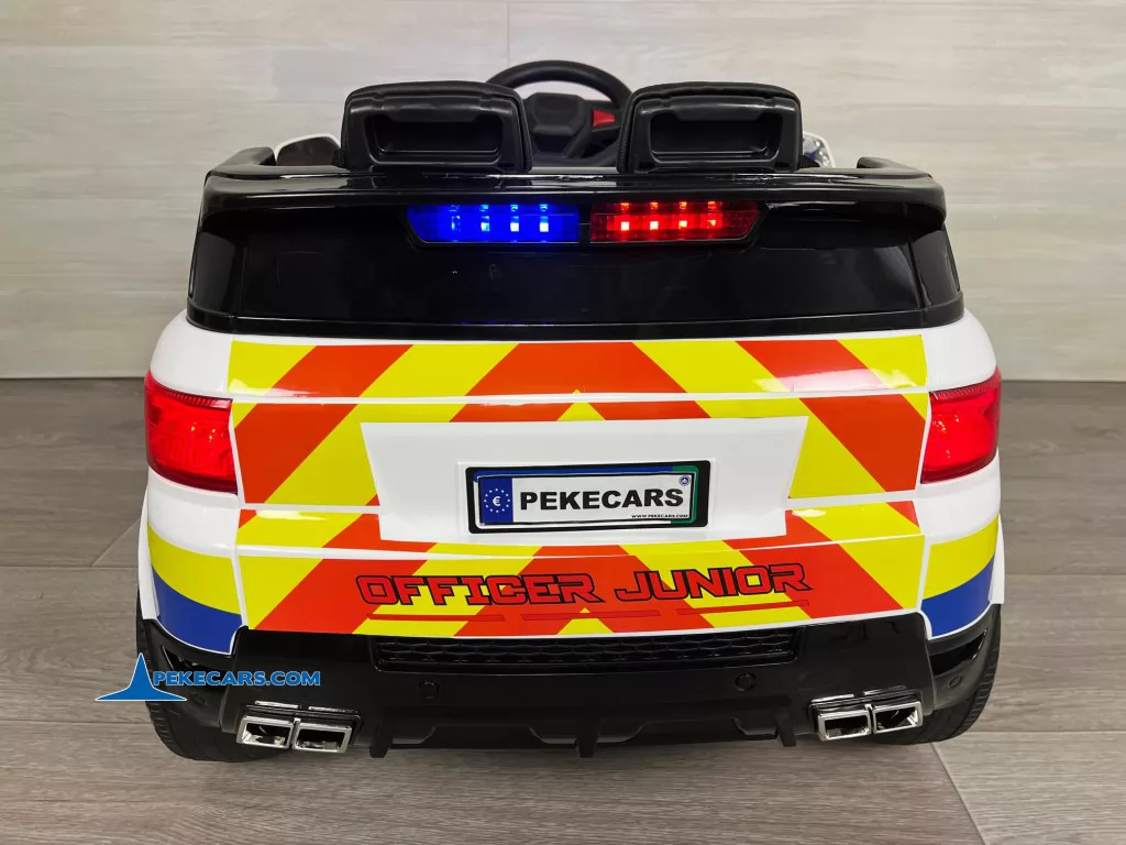 policia blanco coche electrico niños luces atras