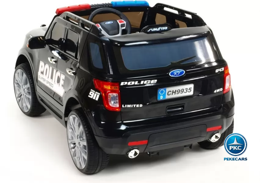Coche electrico de policia para niños Negro parte trasera