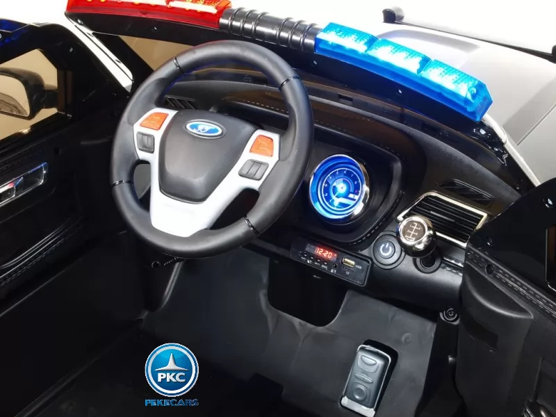 Coche electrico de policia para niños Negro volante