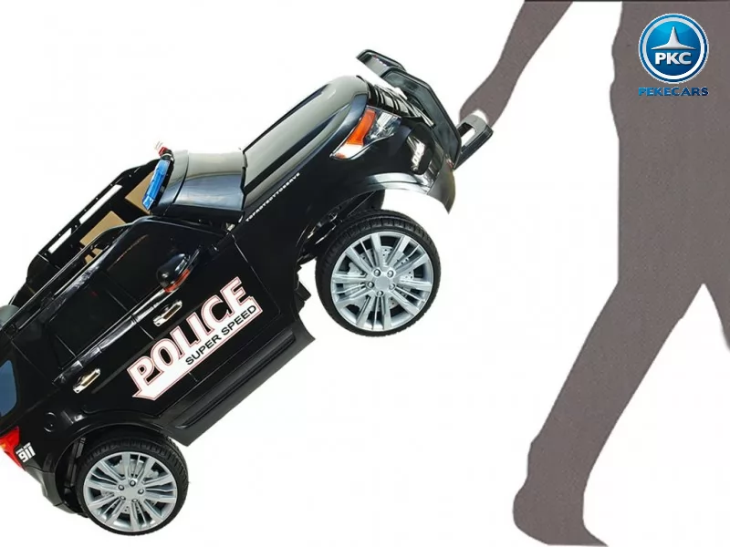 Coche electrico de policia para niños Negro asa y ruedines
