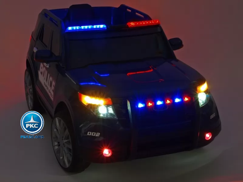 Coche electrico de policia para niños Negro luces delanteras