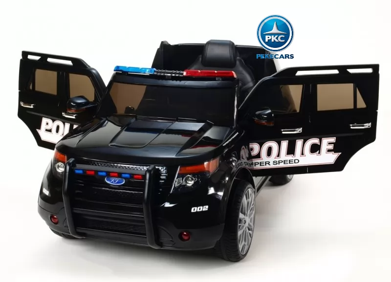 Coche electrico de policia para niños Negro puertas abiertas
