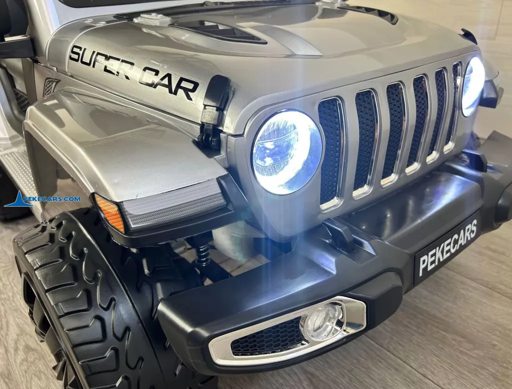 Jeep Wrangler Rubicon Style 12V 2.4G Plata Metalizado luces frontales