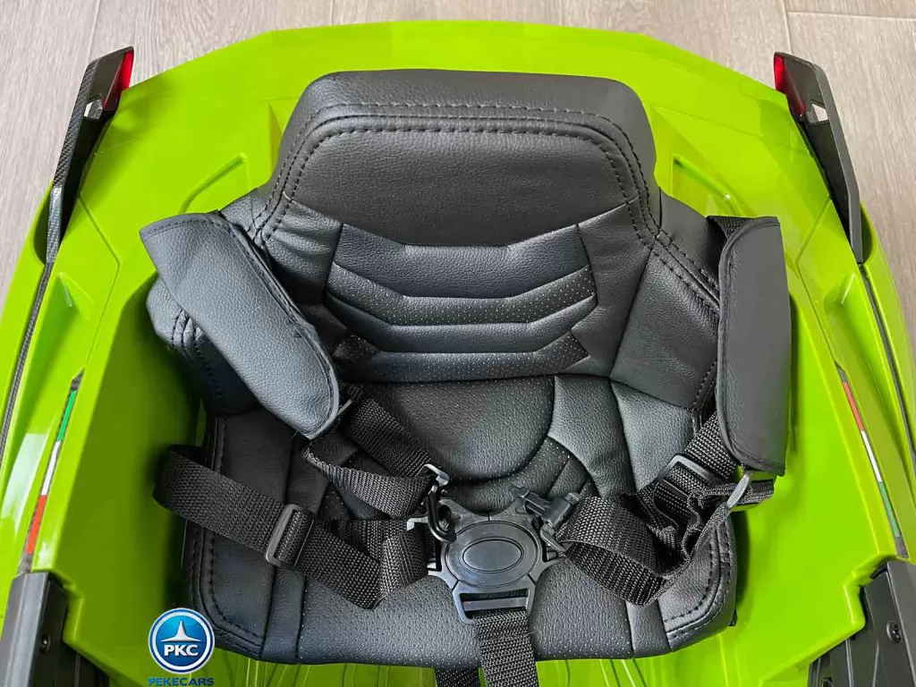 Lamborghini Sian 12V 2.4G Verde vista asiento polipiel negro con cinturón de 5 encajes
