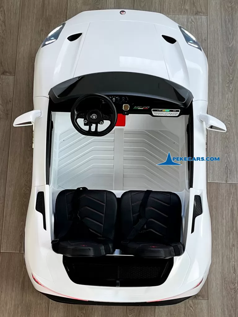maserati mc20 2 plazas blanco coches electricos para niños vista arriba detalle