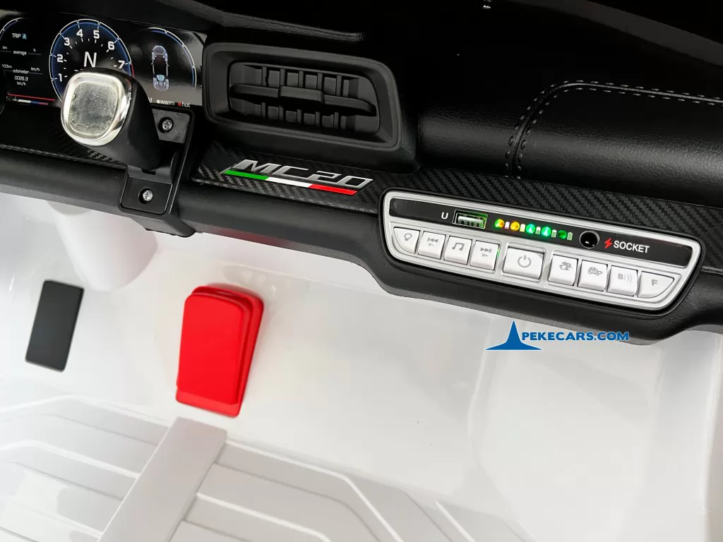 maserati mc20 2 plazas blanco coches electricos para niños panel de control