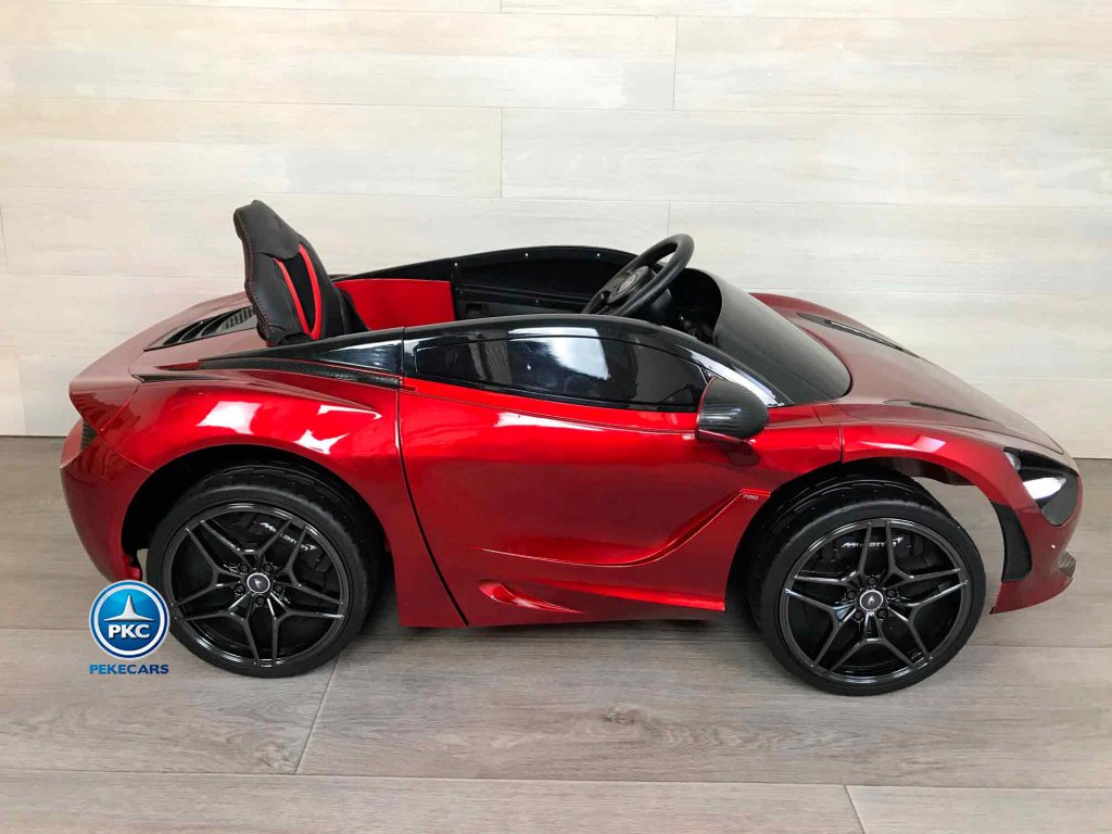 McLaren para niños 720S 12V con MP4 Rojo Pintado vista lateral