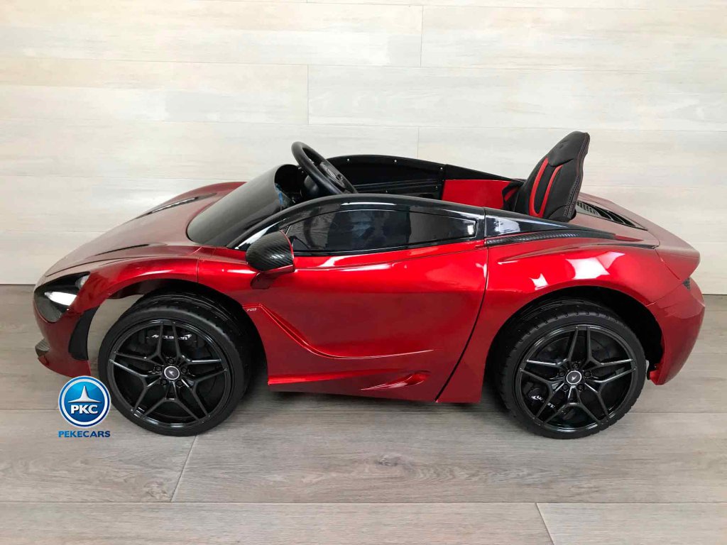 McLaren para niños 720S 12V con MP4 Rojo Pintado vista lateral