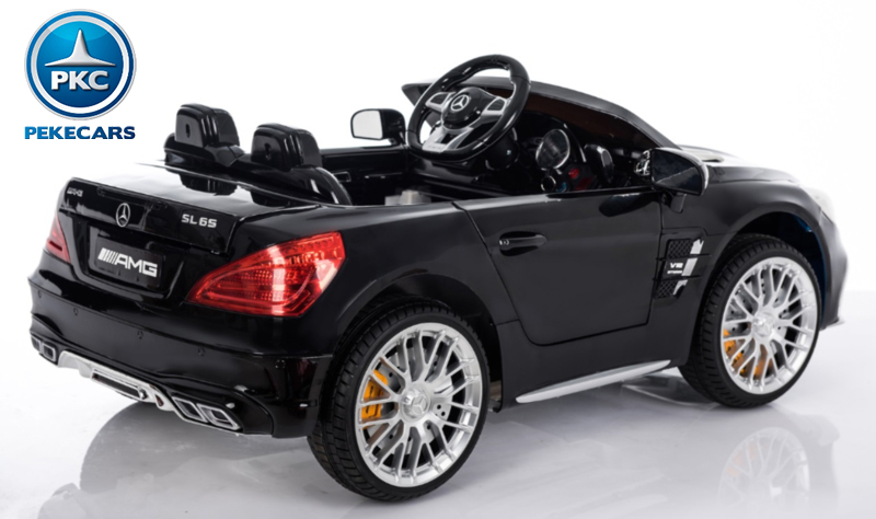 Coche eléctrico para niños Mercedes SL65 con MP4 Negro metalizado vista 3/4 trasera
