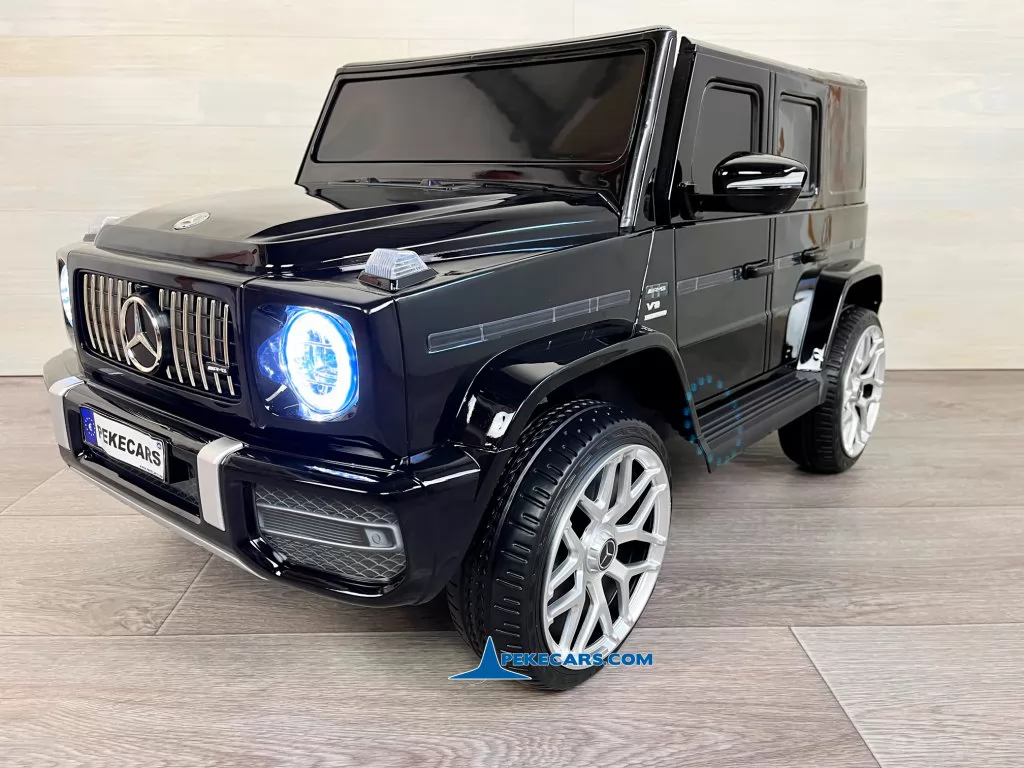coche electrico niños mercedes g63 negro metalizado vista frontal derecha