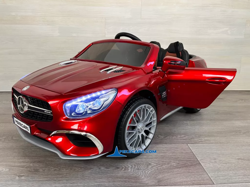 coches electricos niños mercedes sl65 mp4 rojo metalizado frente puerta abierta