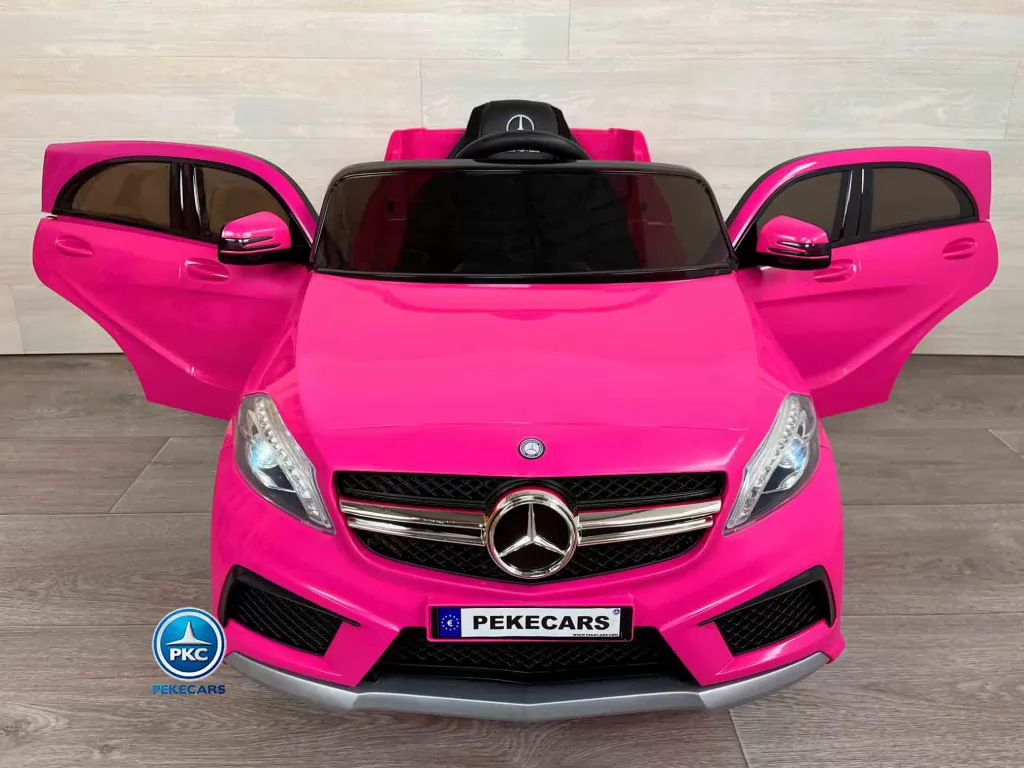 Coche electrico para niños mercedes a45 Rosa vista de frente puertas abiertas