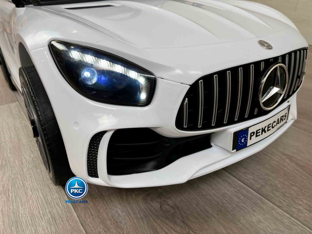 Coche electrico para niños Mercedes GTR 12V Blanco vista faro delantero