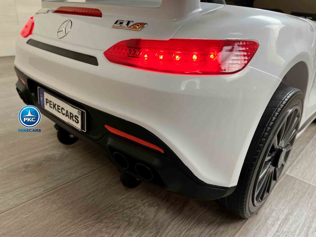 Coche electrico para niños Mercedes GTR 12V Blanco vista faro trasero