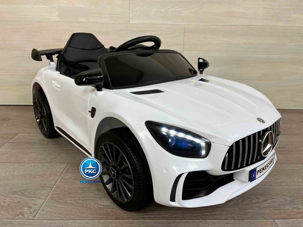 Coche electrico para niños Mercedes GTR 12V Blanco vista de lado