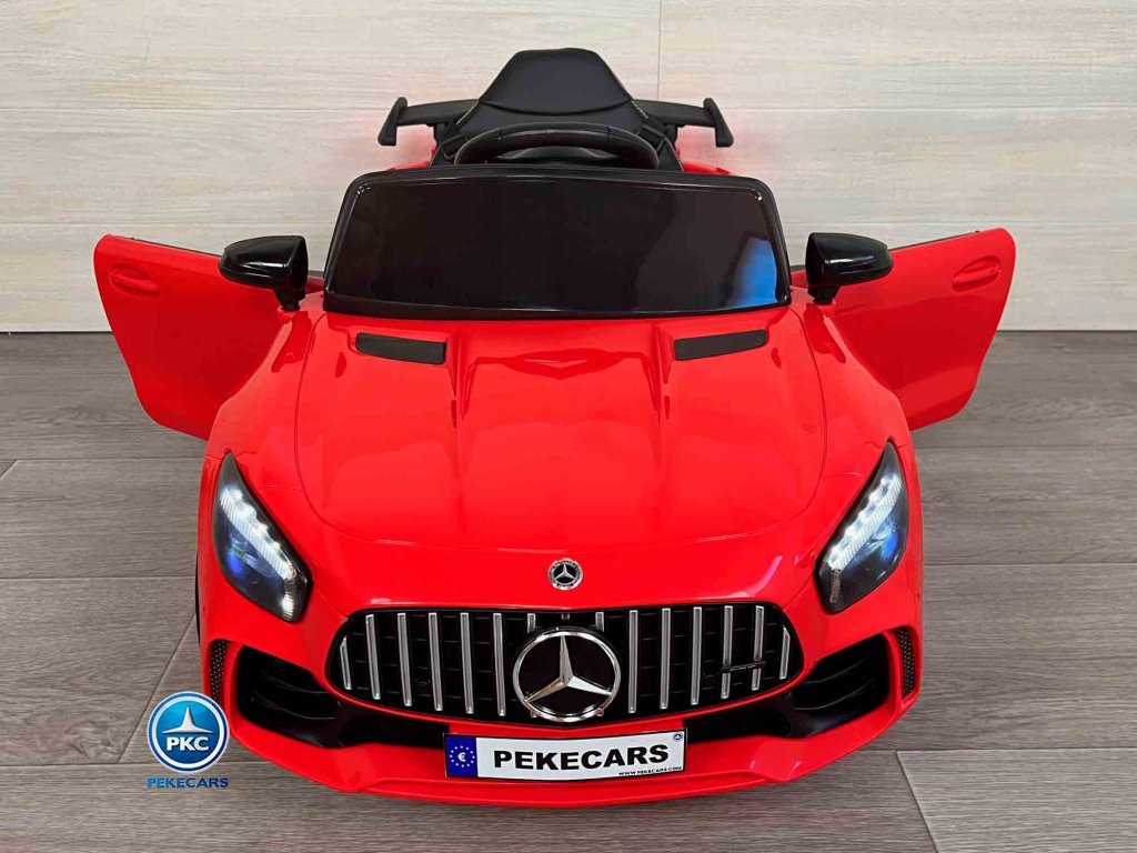 Coche electrico para niños Mercedes GTR 12V rojo vista de frente puertas abiertas