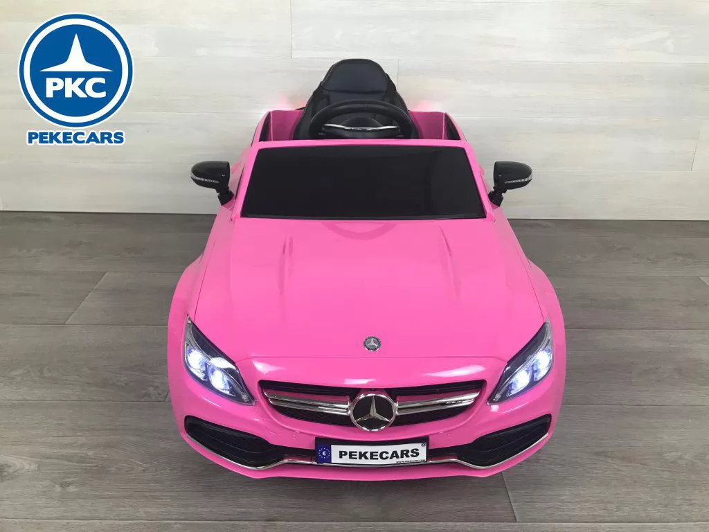 Coche eléctrico para niños Mercedes C63 Rosa vista frontal