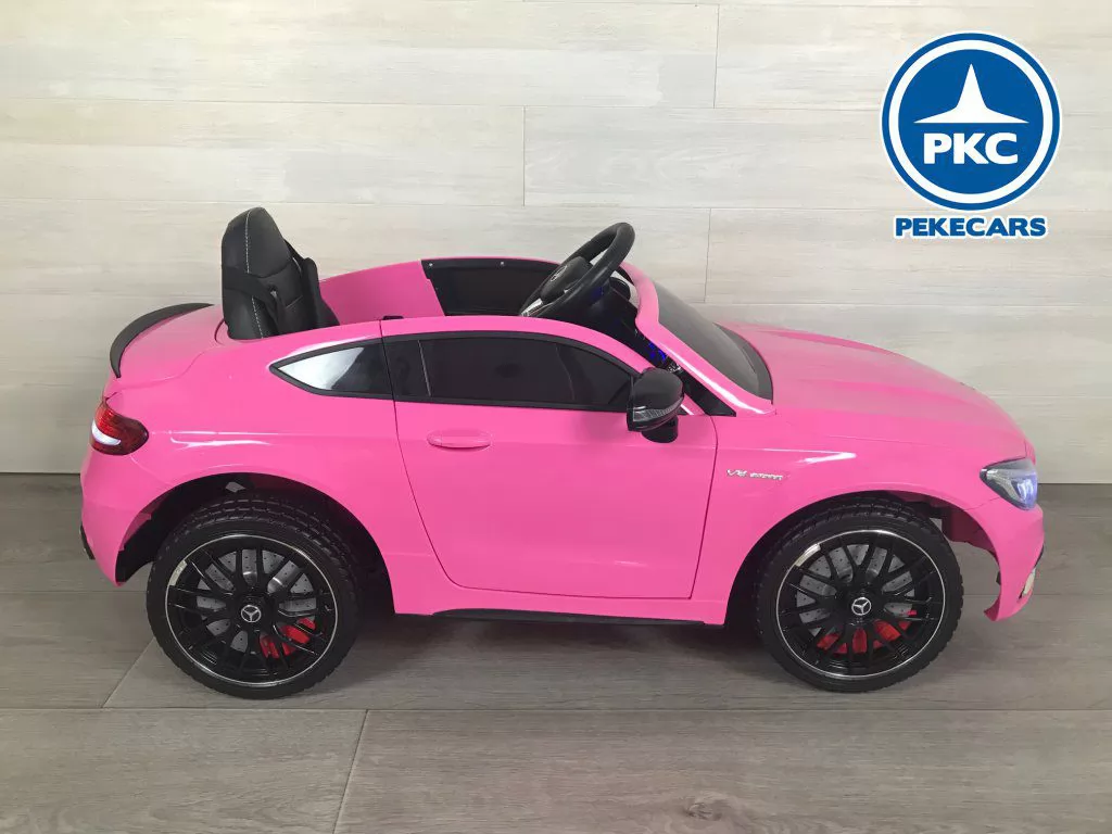 Coche eléctrico para niños Mercedes C63 Rosa vista lateral derecha