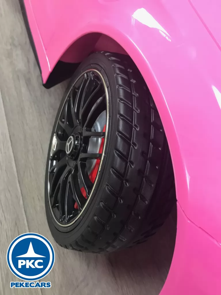 Coche eléctrico para niños Mercedes C63 Rosa vista rueda