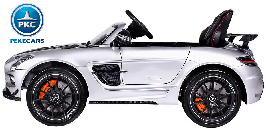 Coche electrico para niños Mercedes deportivo sls Plata Metalizado lateral