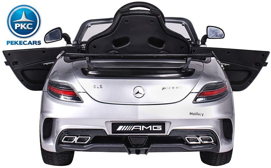 Coche electrico para niños Mercedes deportivo sls Plata Metalizado trasera puertas abeirtas