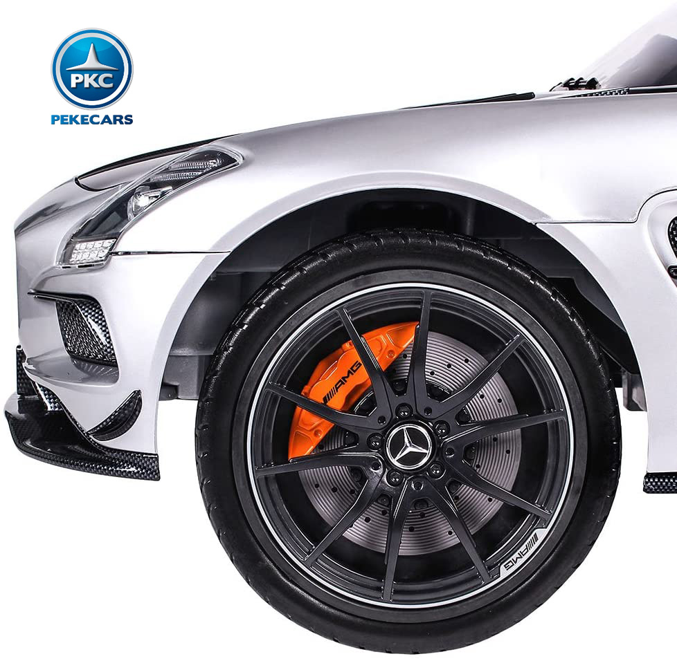 Coche electrico para niños Mercedes deportivo sls Plata Metalizado ruedas