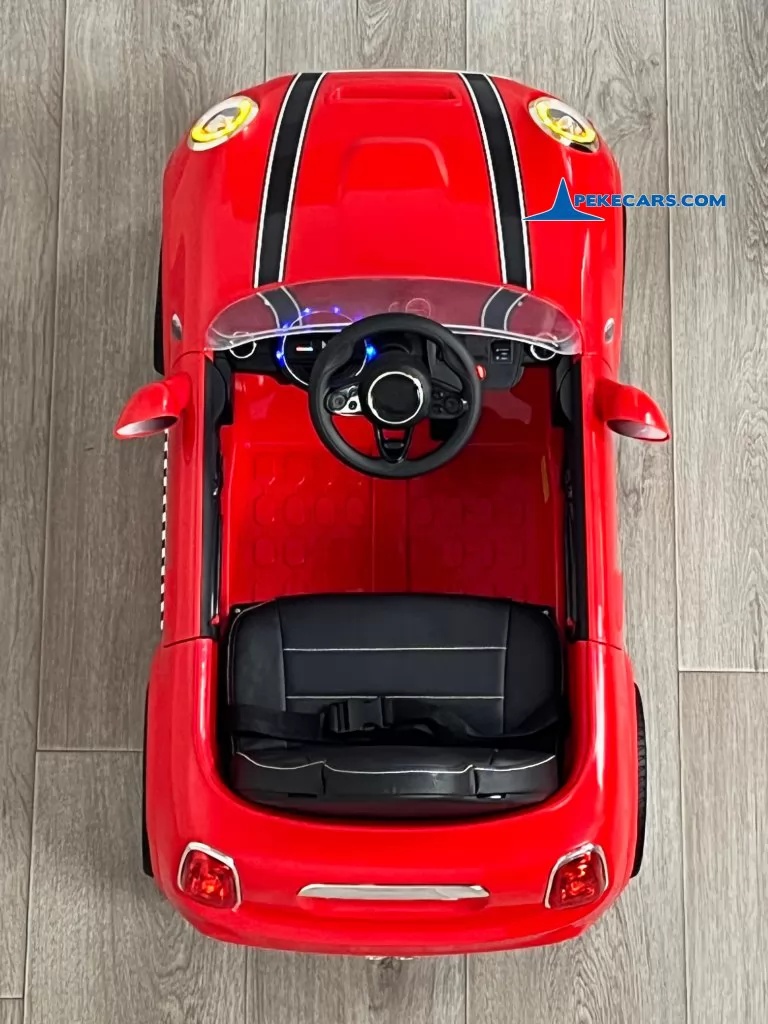 mini style rojo coches electricos para niños vista arriba detalle