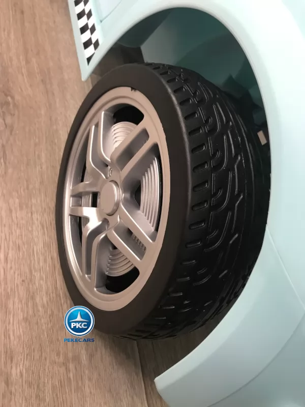 Coche electrico para niños Mini Style Azul vista rueda delantera
