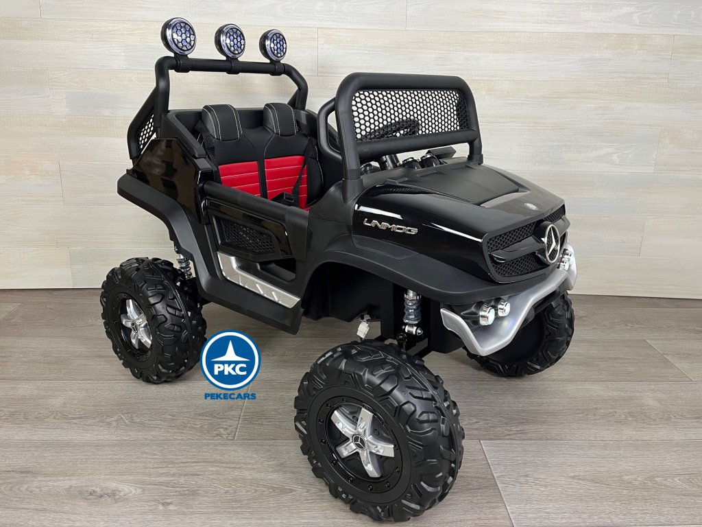 Todoterreno Mercedes Unimog 12v negro perspectiva