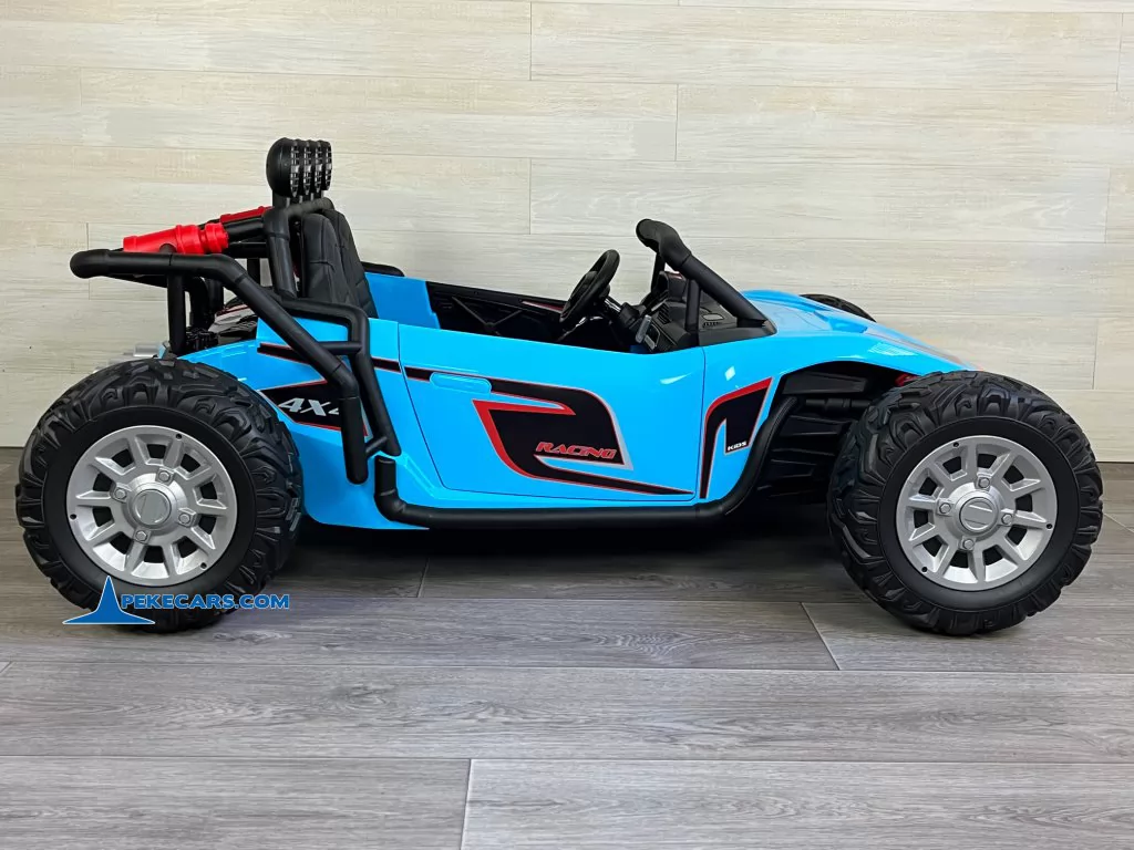 todoterreno utv racing 24v azul coche electrico niños vista izquierda detalle