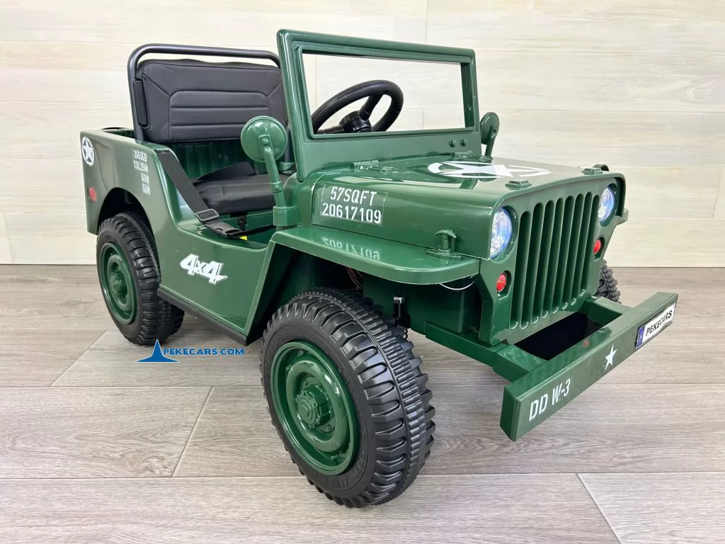 Todoterreno Willys Army Jeep 12V 1 Plaza verde lado