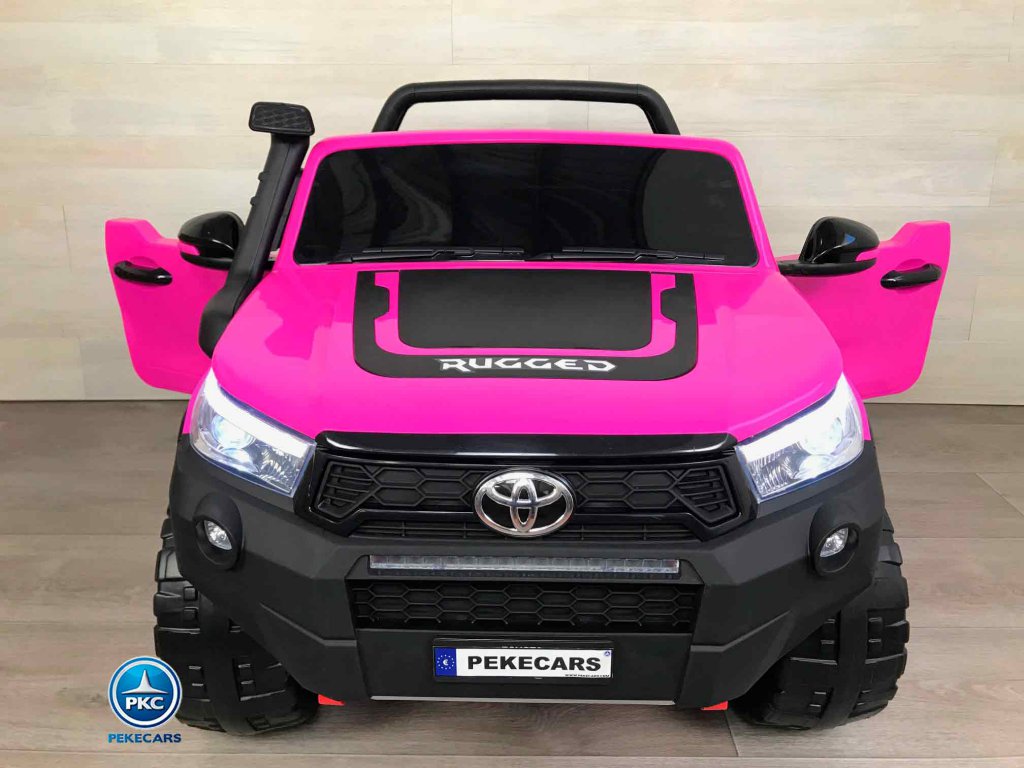 Toyota Hi-lux 12v 2,4Ghz rosa vista de frente puertas abiertas