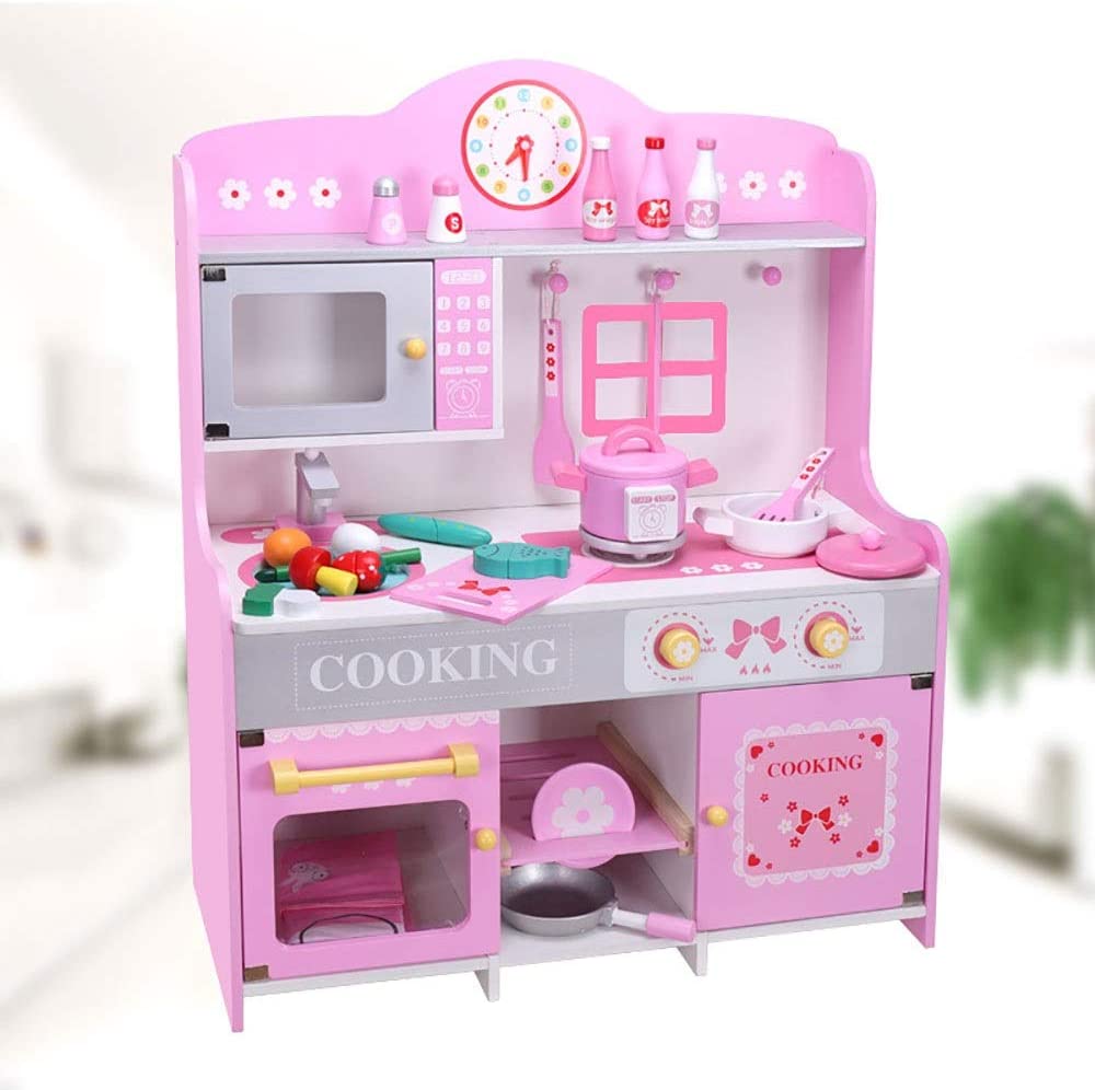 Cocina rosa de madera