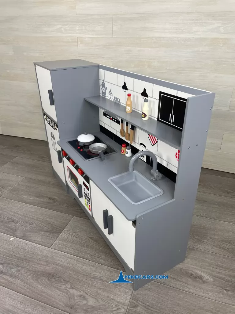 cocina de juguete completa gris blanca