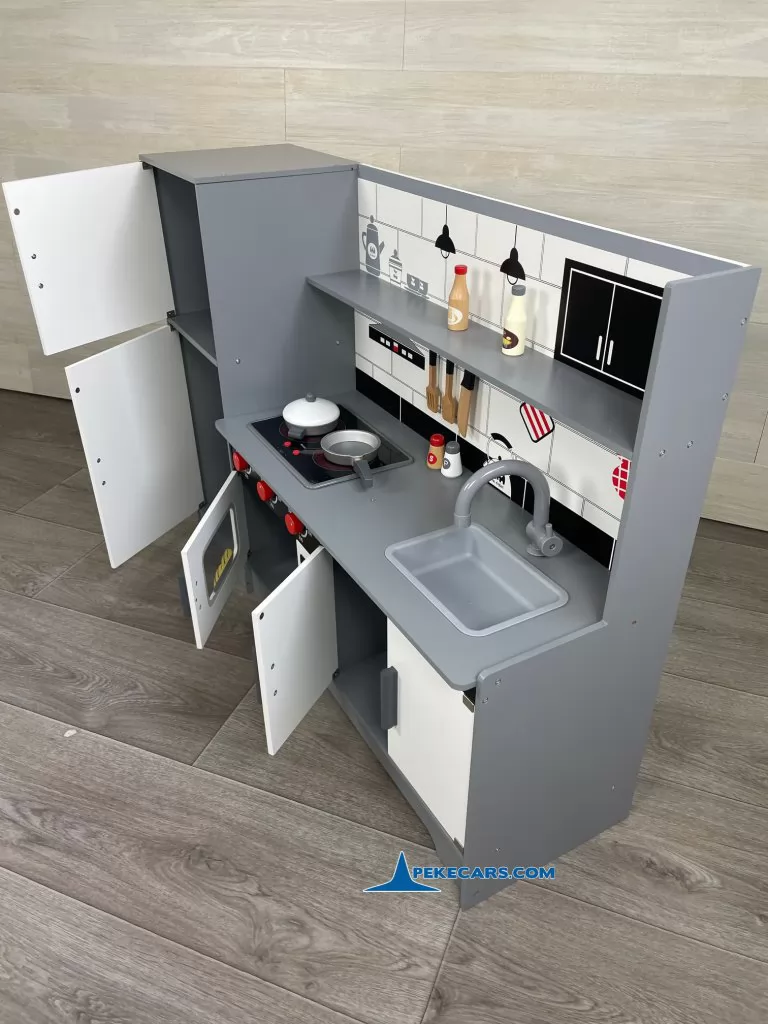 cocina de juguete completa gris blanca
