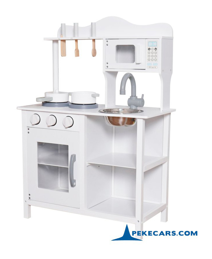 Cocina de Madera Infantil Pequeña Blanca con Horno y Microondas