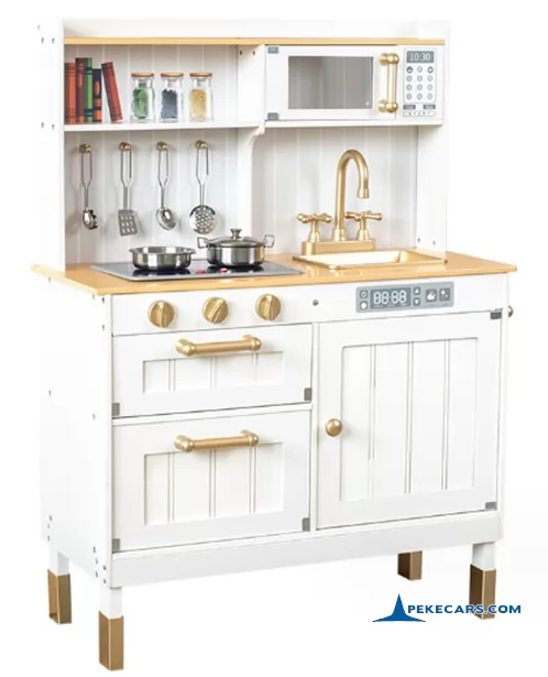 Cocina Infantil de Madera Blanca con Lavadora, Nevera y Campana Extractora