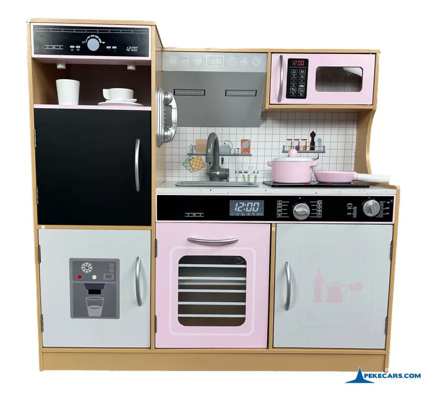 Cocina de Madera Infantil con Nevera, Cafetera y Microondas colores pastel