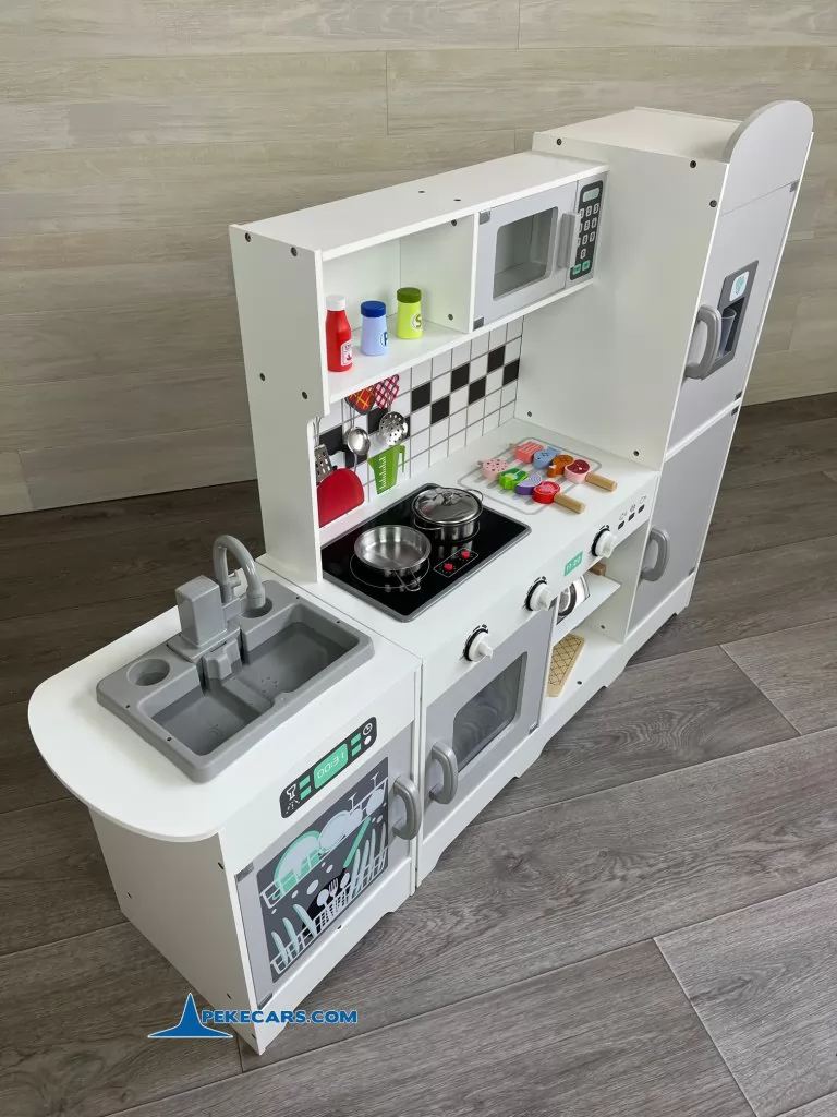 cocina de juguete gris blanca