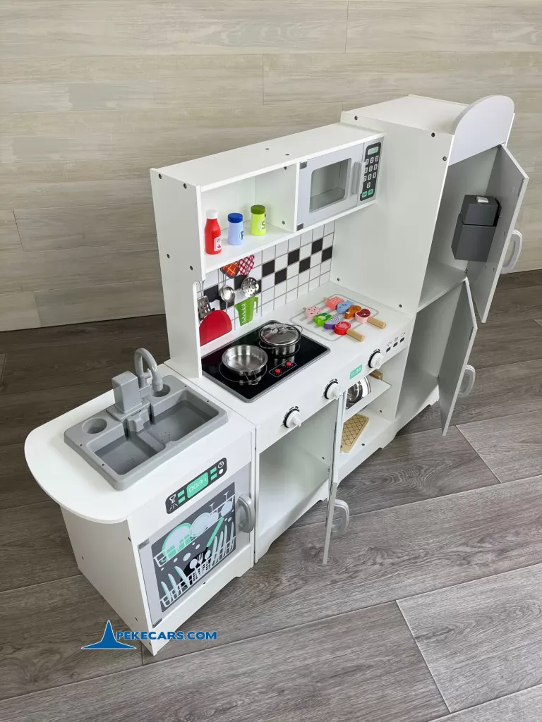 cocina de juguete gris blanca