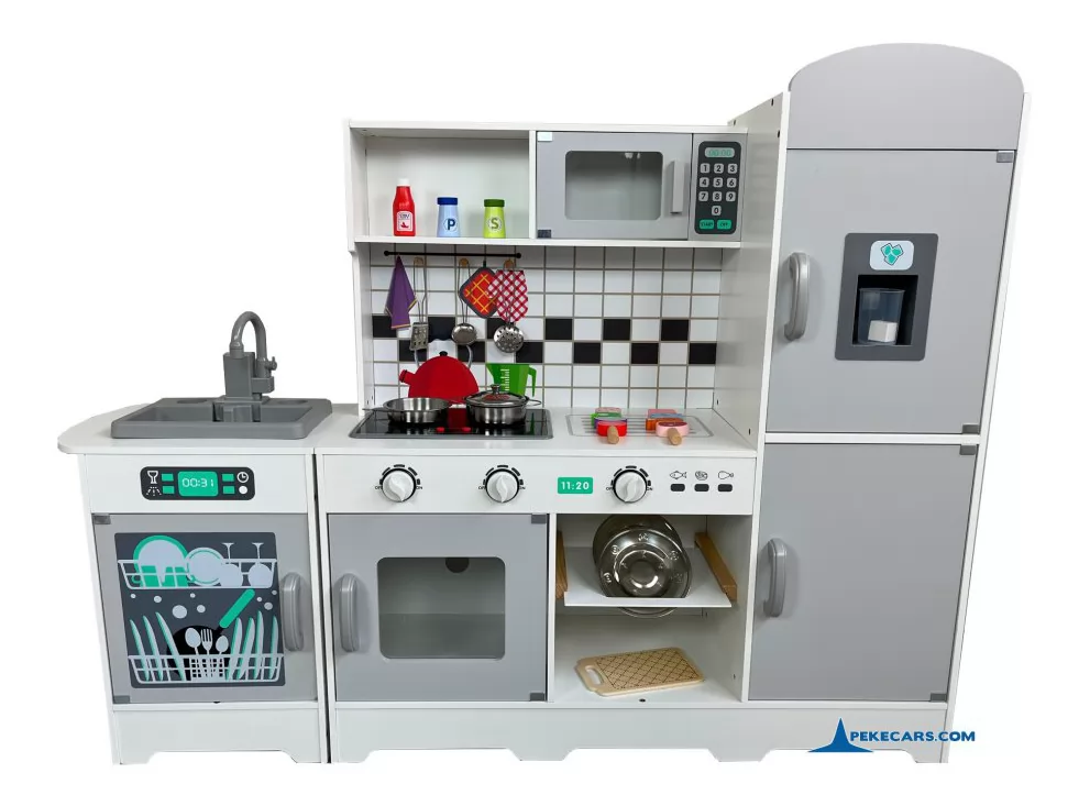 Cocina Infantil completa de Madera Blanca y Gris