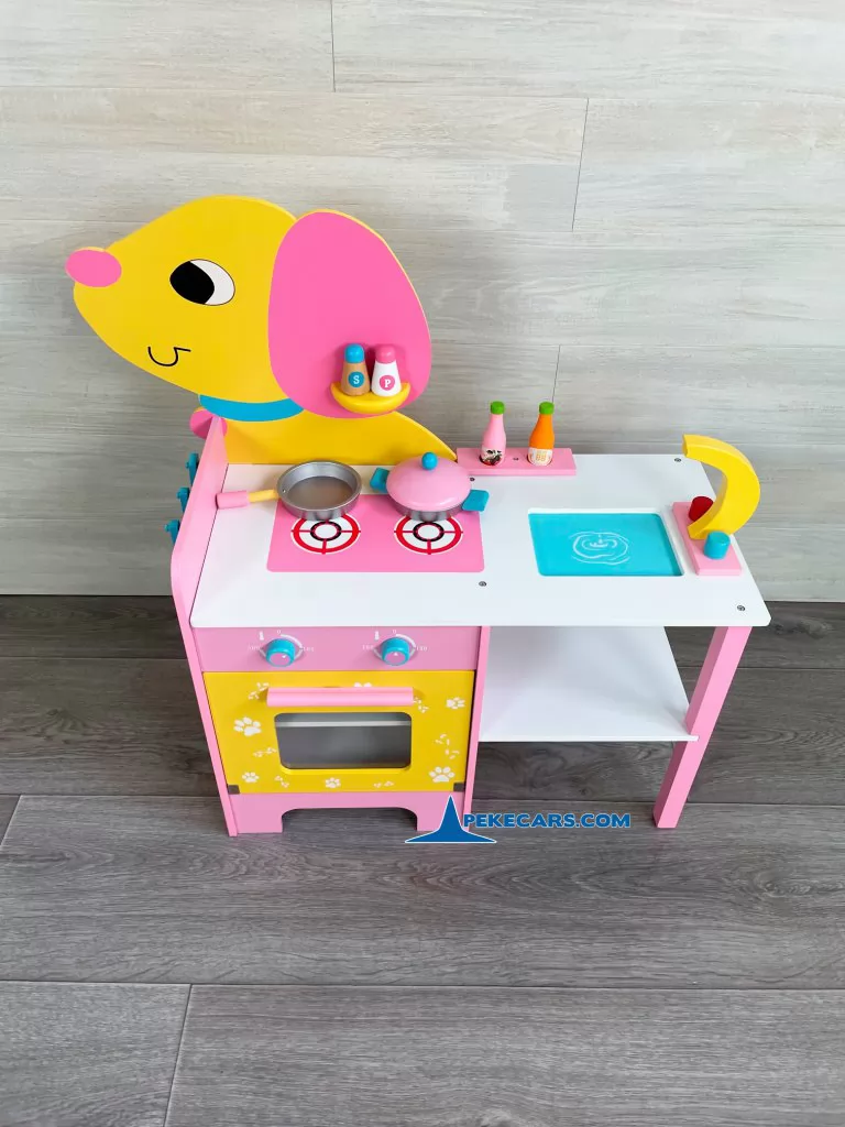 cocina de madera juguete ninos perrito vista detalle frontal