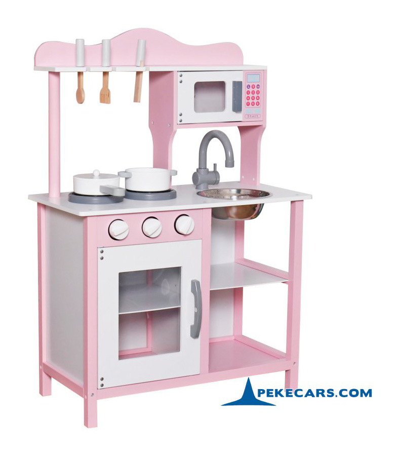 Cocina de Madera Infantil Pequeña Rosa con Horno y Microondas