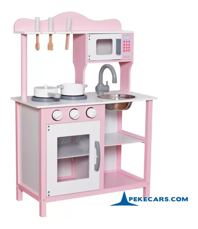 Cocina de Madera Infantil Pequeña Rosa con Horno y Microondas